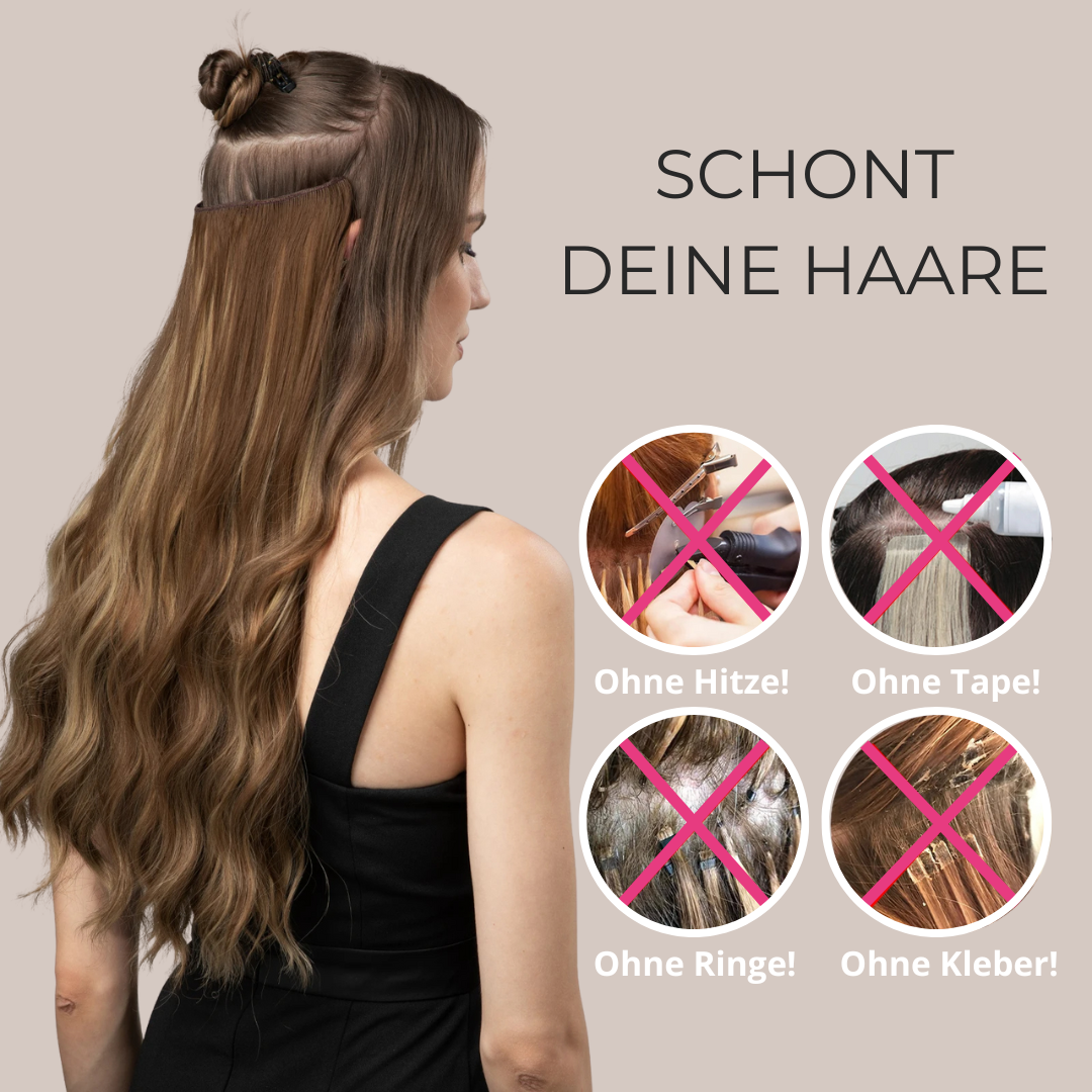 UNSICHTBARE HAAR EXTENSIONS MIT BAND & KLIPS - FÜR EXTRA HALT