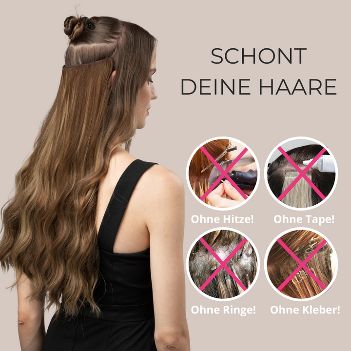 UNSICHTBARE HAAR EXTENSIONS MIT BAND & KLIPS - FÜR EXTRA HALT