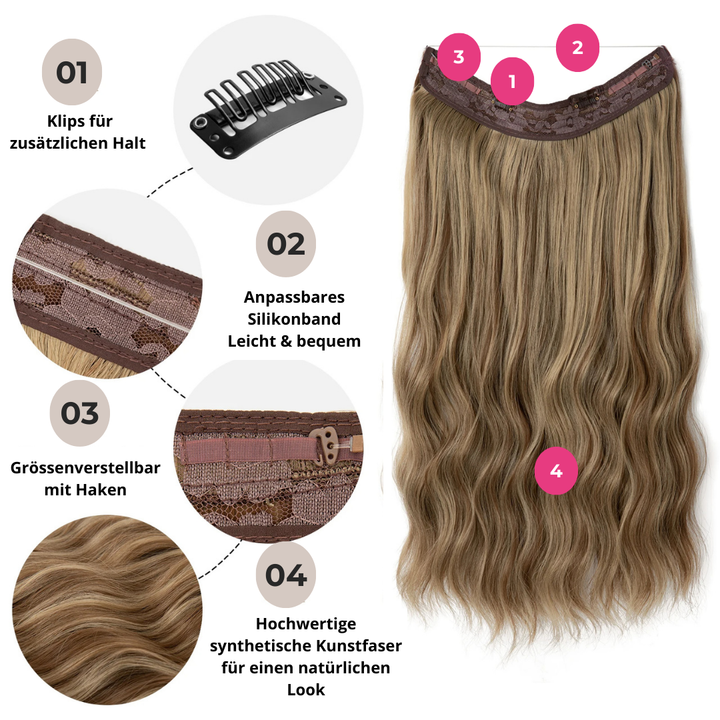 UNSICHTBARE HAAR EXTENSIONS MIT BAND & KLIPS - FÜR EXTRA HALT